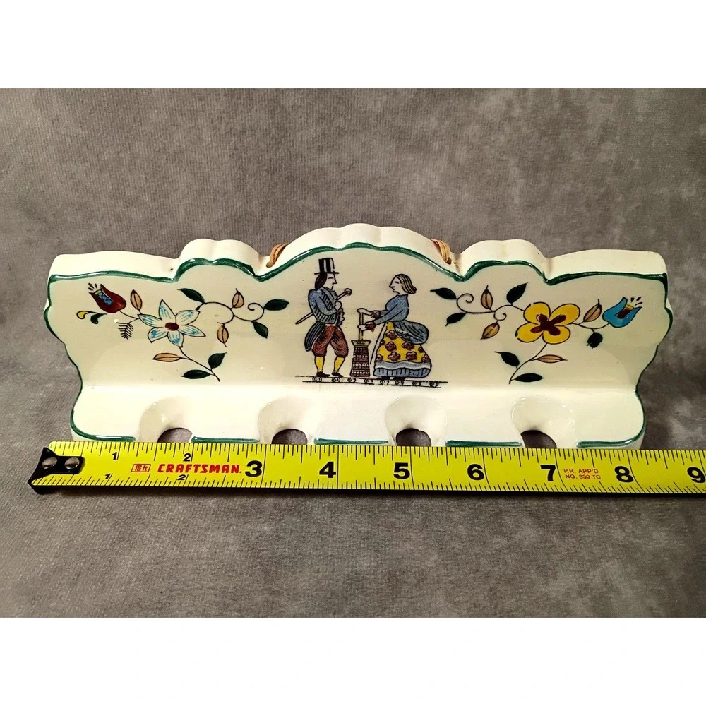 Vintage‎ Japan Ceramic Wall Mount 4 Slot Utensil Holder Folk Art Cottagecore